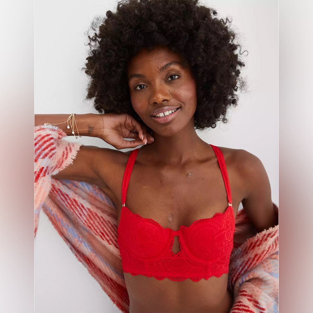 Aerie RealPower Balconette Lightly Lined Slumber Party Lace Bra Matching Set 32C